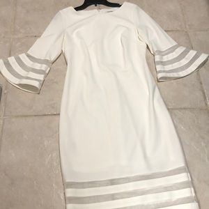 brand new white sheath dress with bell sleeves